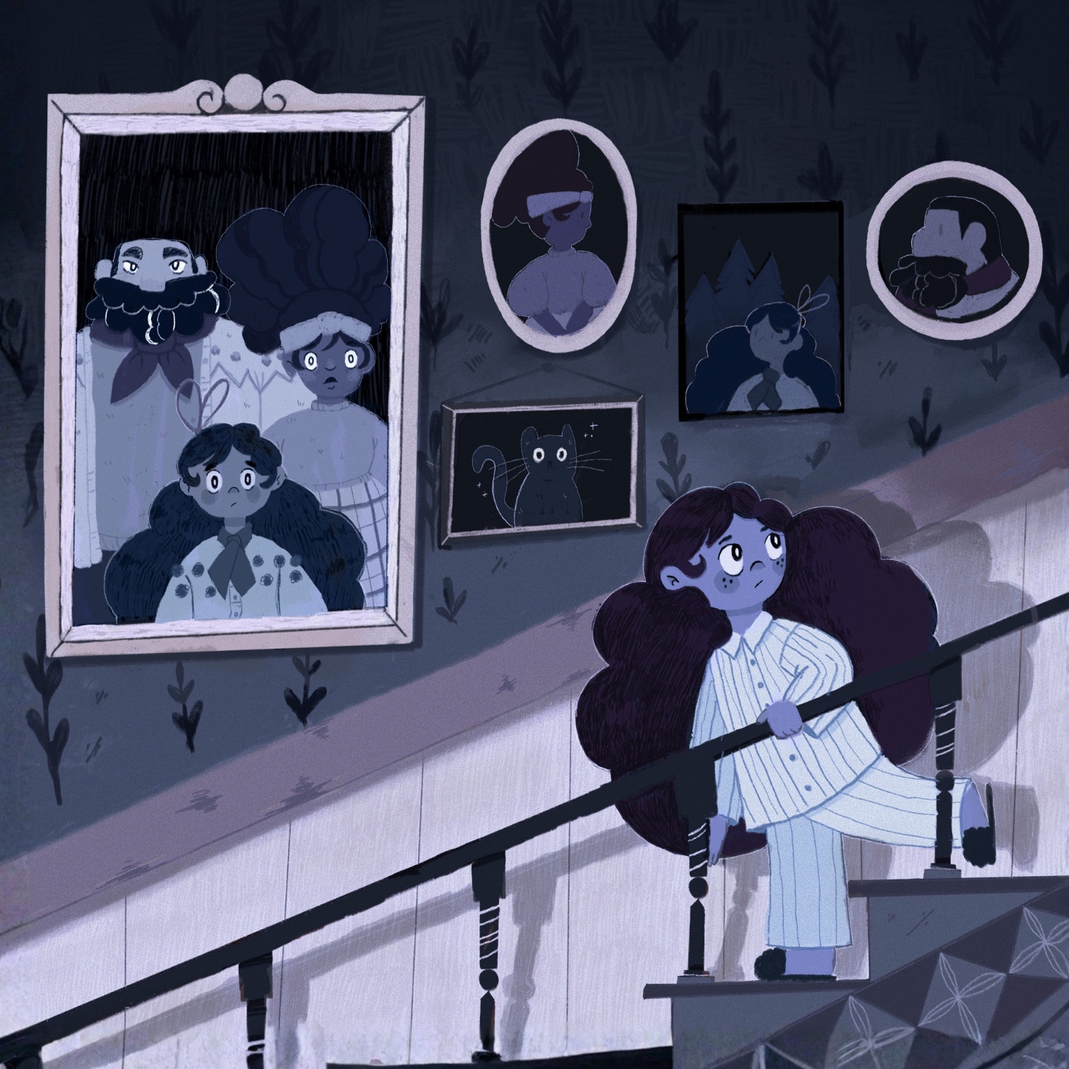 Gibi walks down the stairs at home